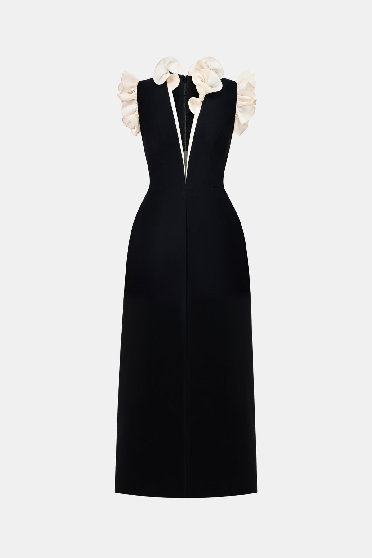 Black Ruffle Vneck Maxi Dress - Montsand