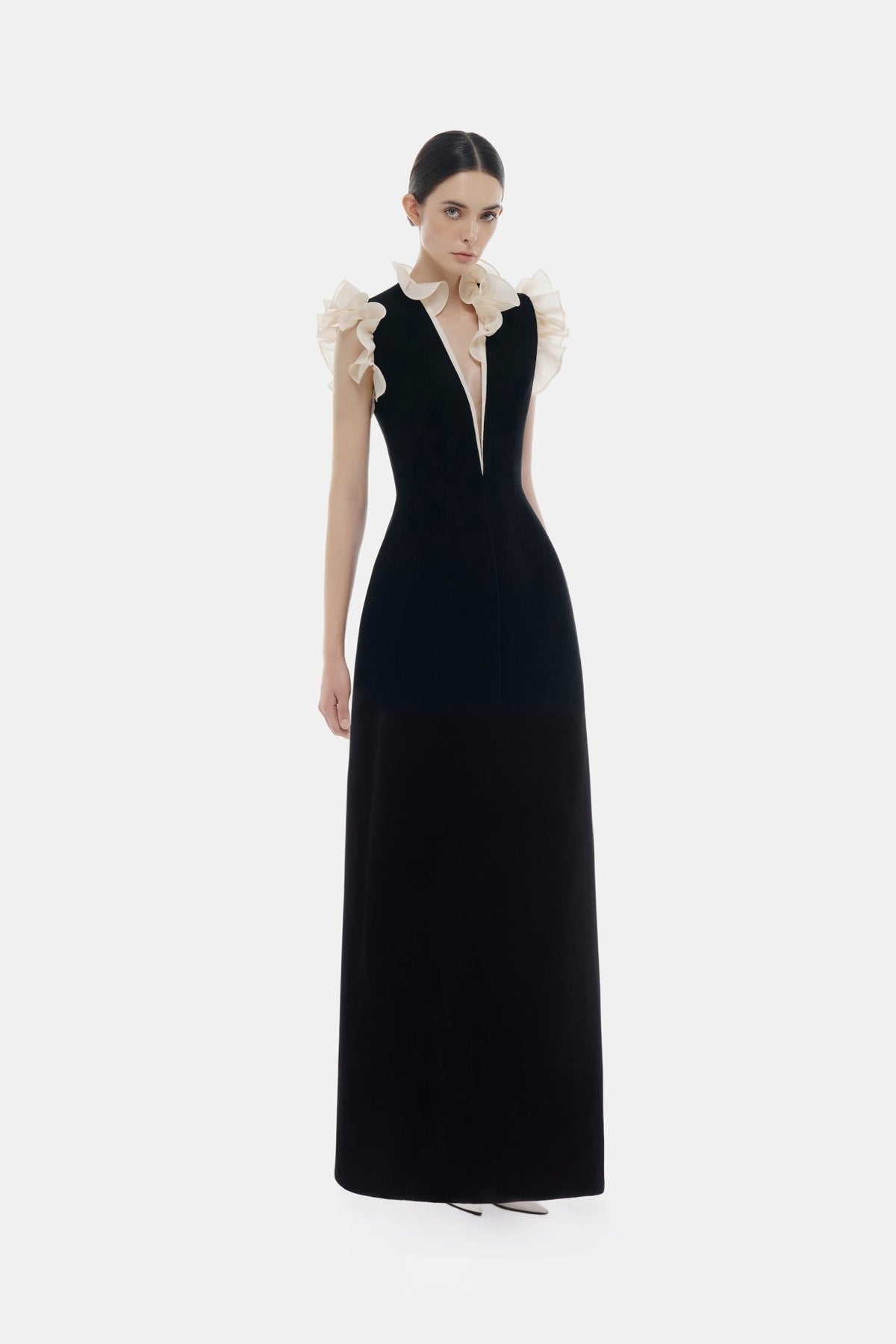 Black Ruffle Vneck Maxi Dress - Montsand