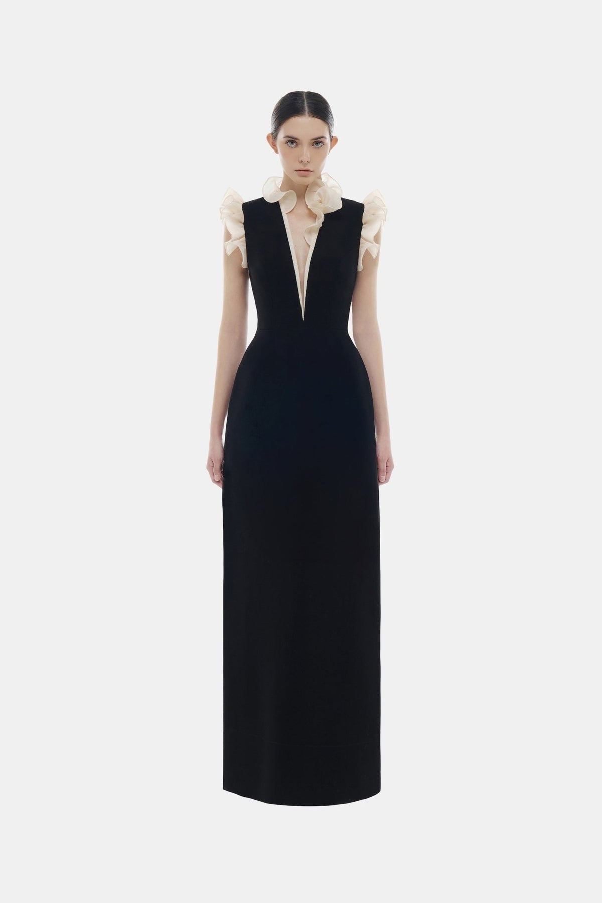 Black Ruffle Vneck Maxi Dress - Montsand