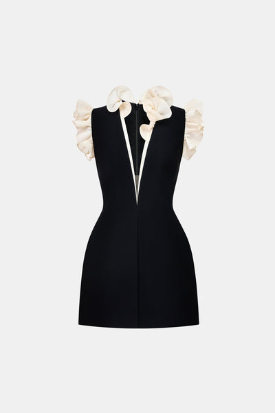 black-ruffle-vneck-mini-dress-