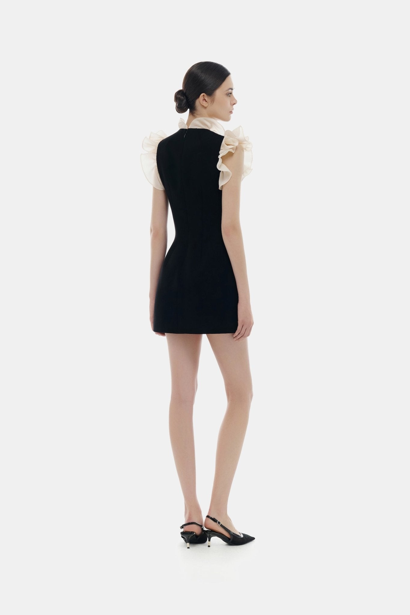 Black Ruffle Vneck Mini Dress – Montsand