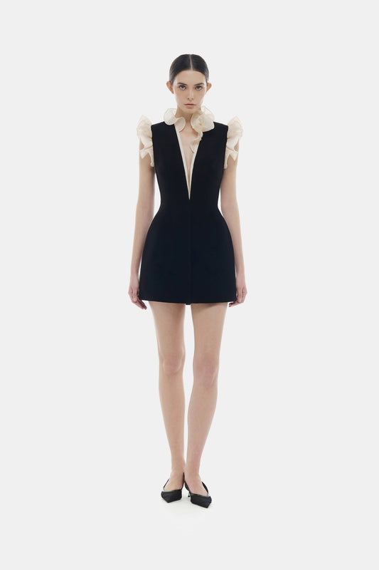 Black Ruffle Vneck Mini Dress Dresses Montsand