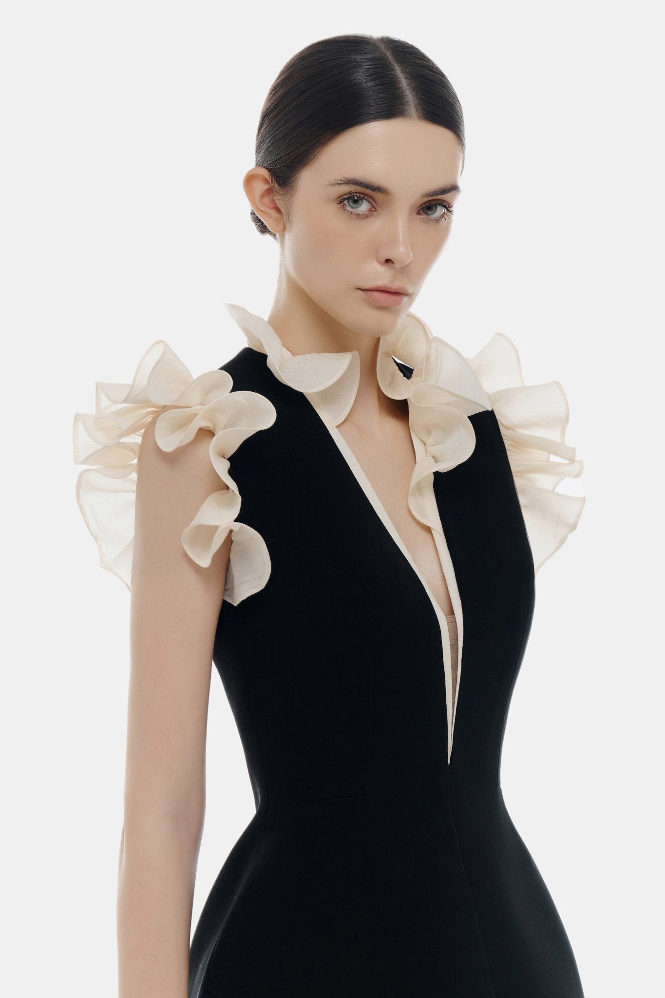 Black Ruffle Vneck Mini Dress Dresses Montsand