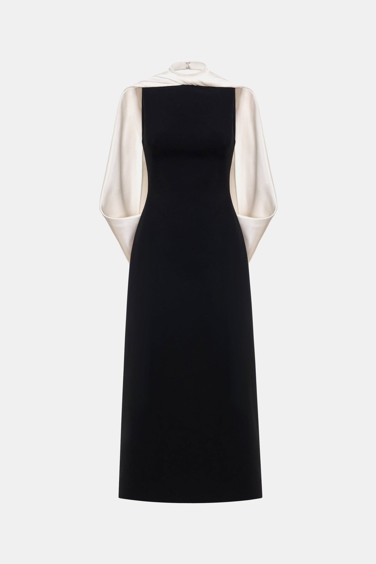Black Scarf Mock Neck Midi Dress - Montsand