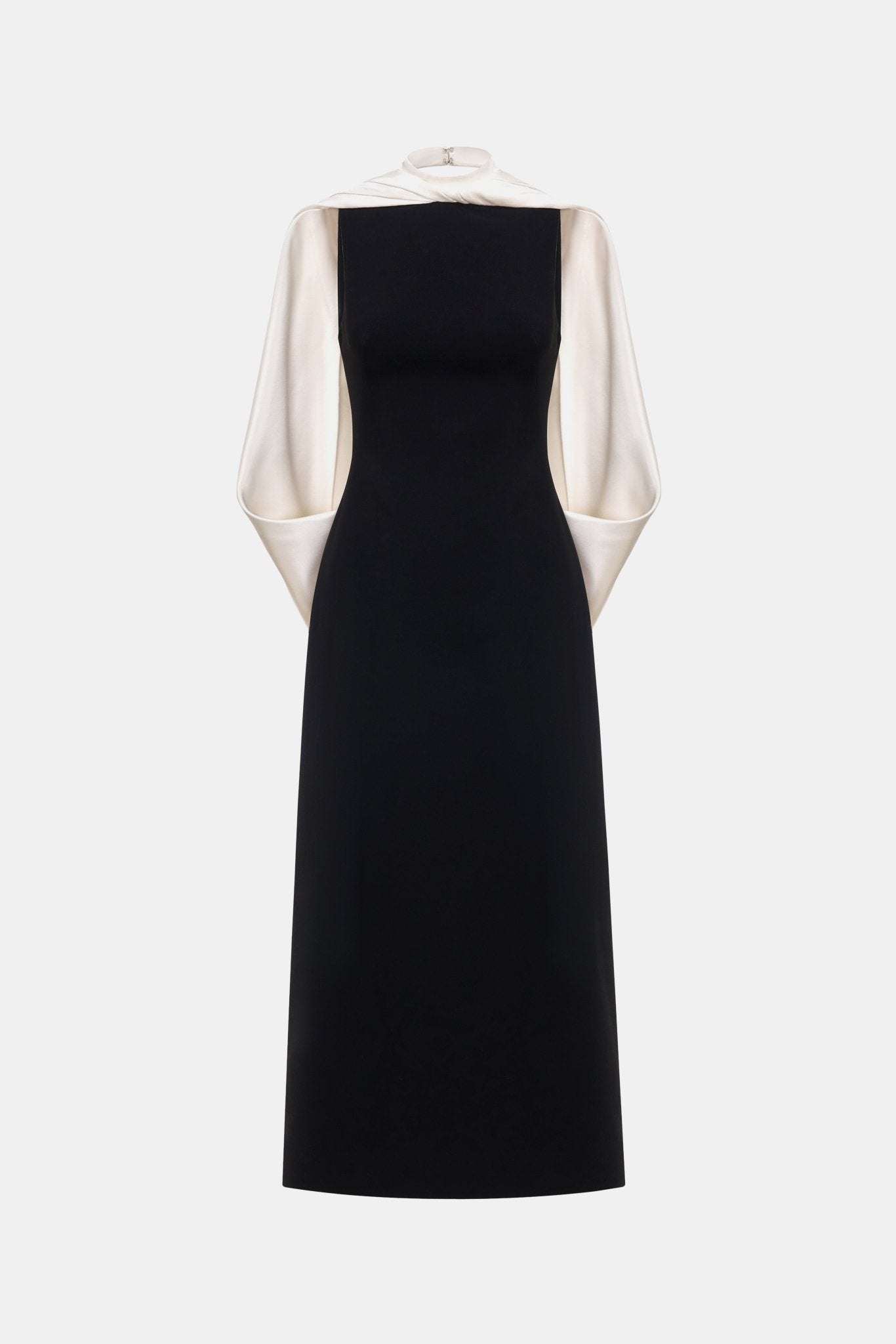 Black Scarf Mock Neck Midi Dress - Montsand