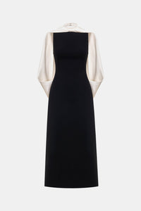 Black Scarf Mock Neck Midi Dress - Montsand