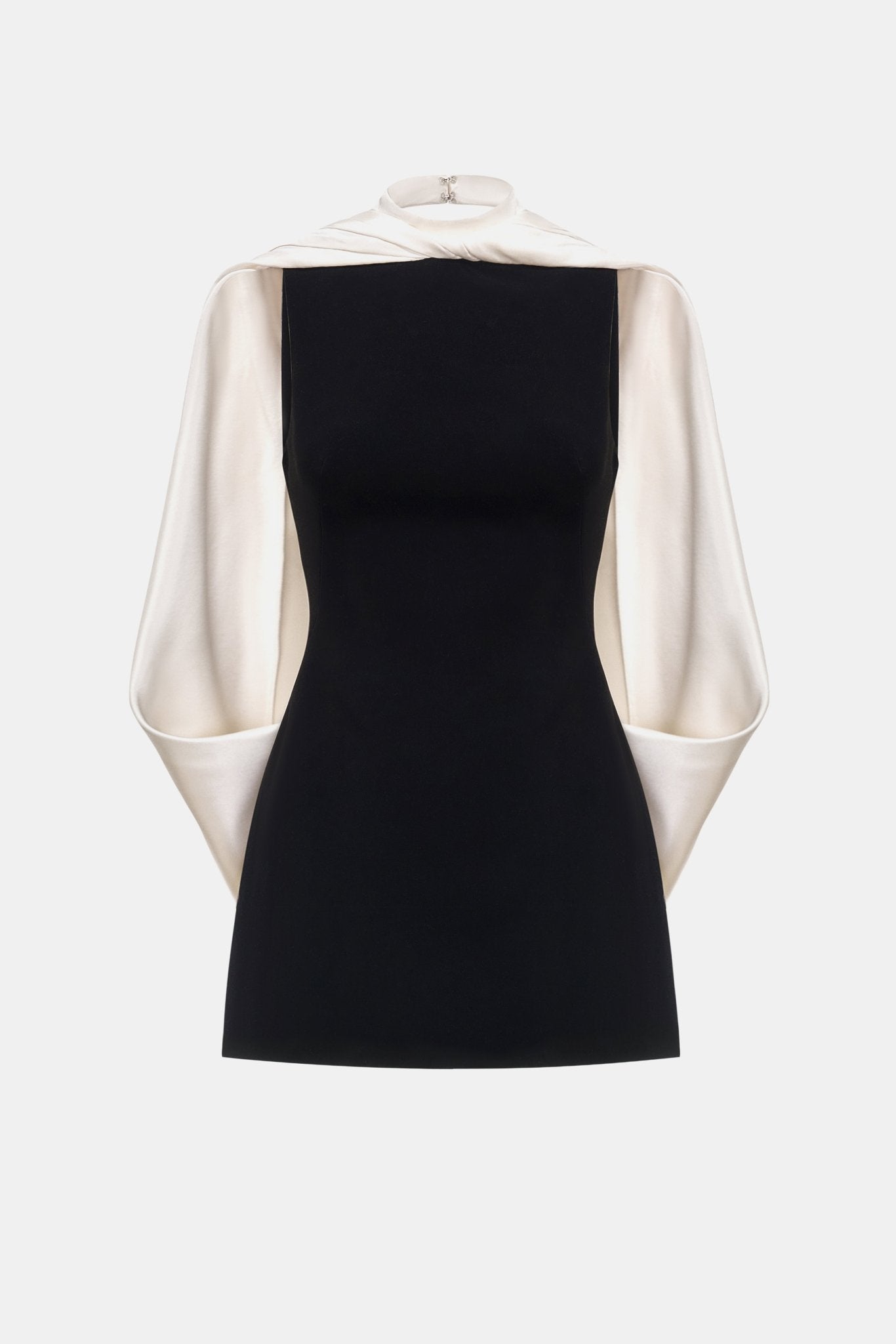 Black Scarf Mock Neck Mini Dress - Montsand
