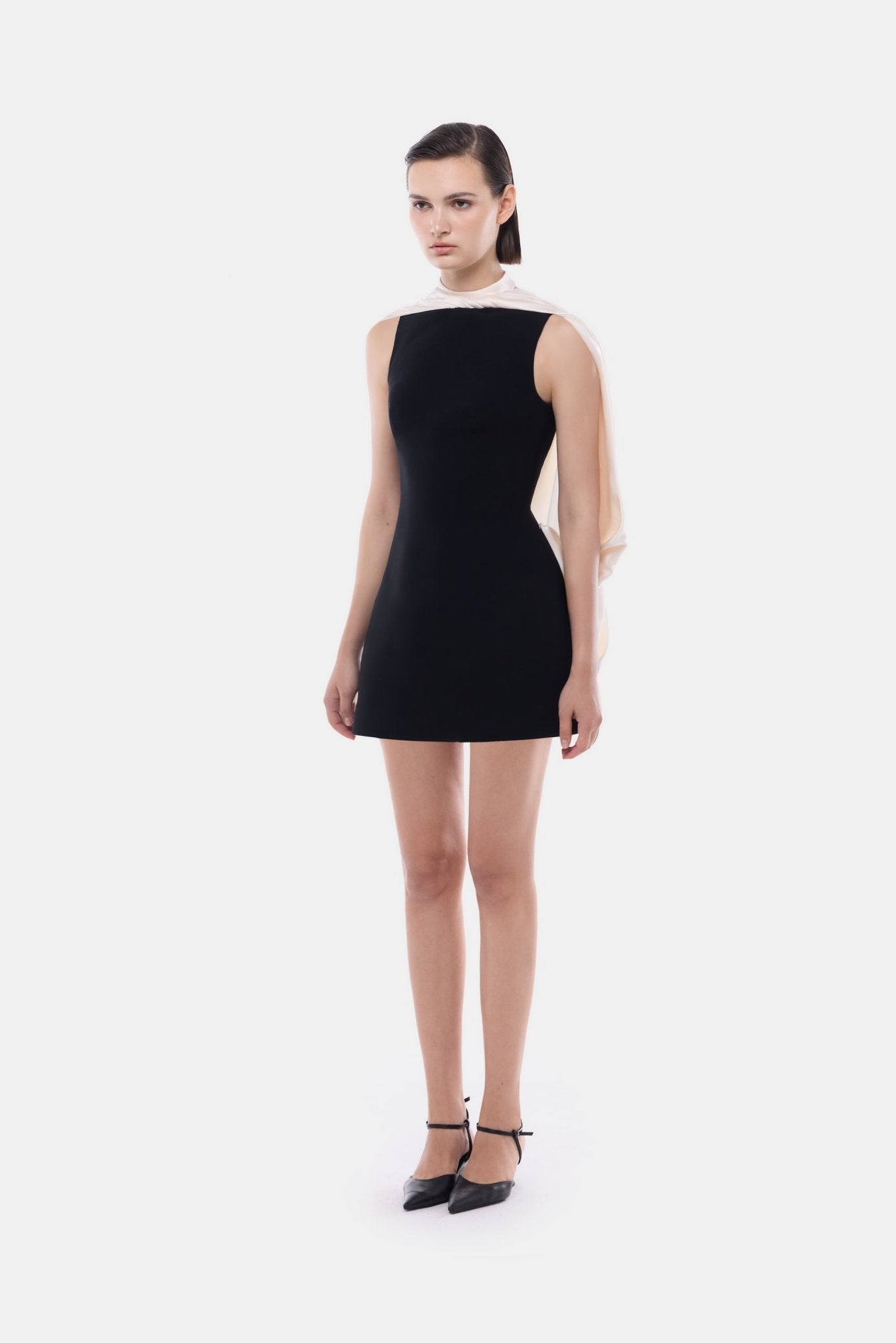 Black Scarf Mock Neck Mini Dress - Montsand