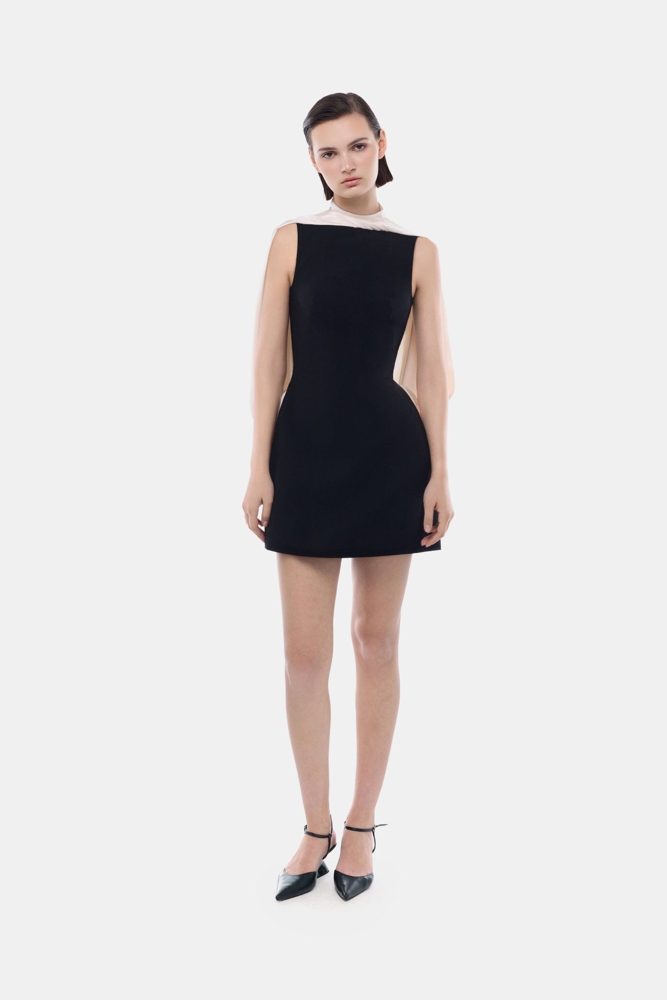 Black Scarf Mock Neck Mini Dress - Montsand