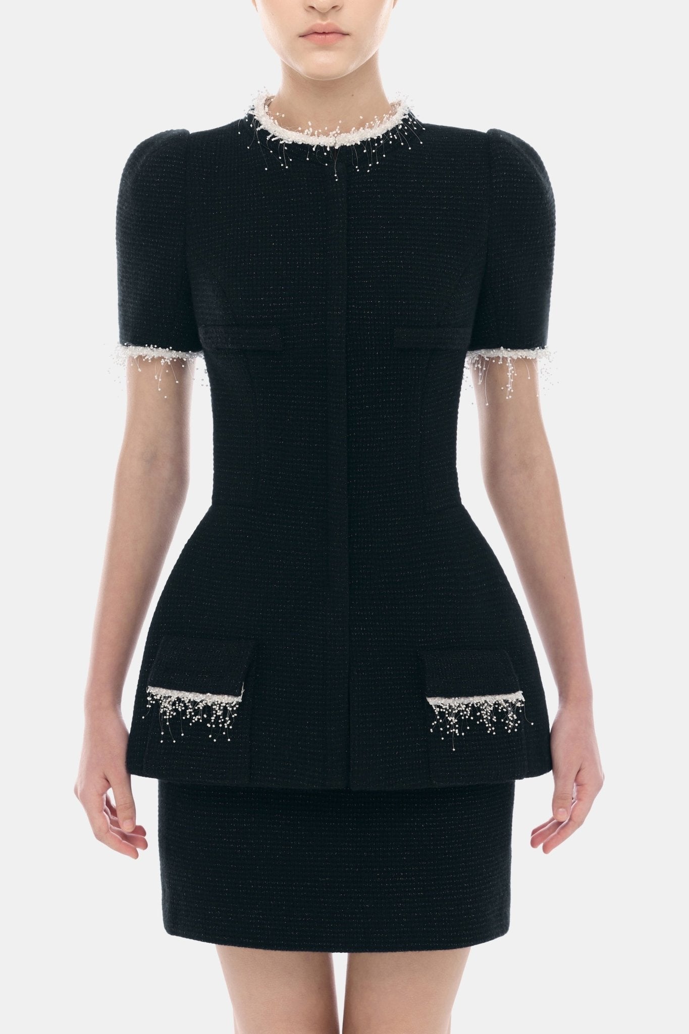 Black Short Sleeve Tweed Blazer - Montsand