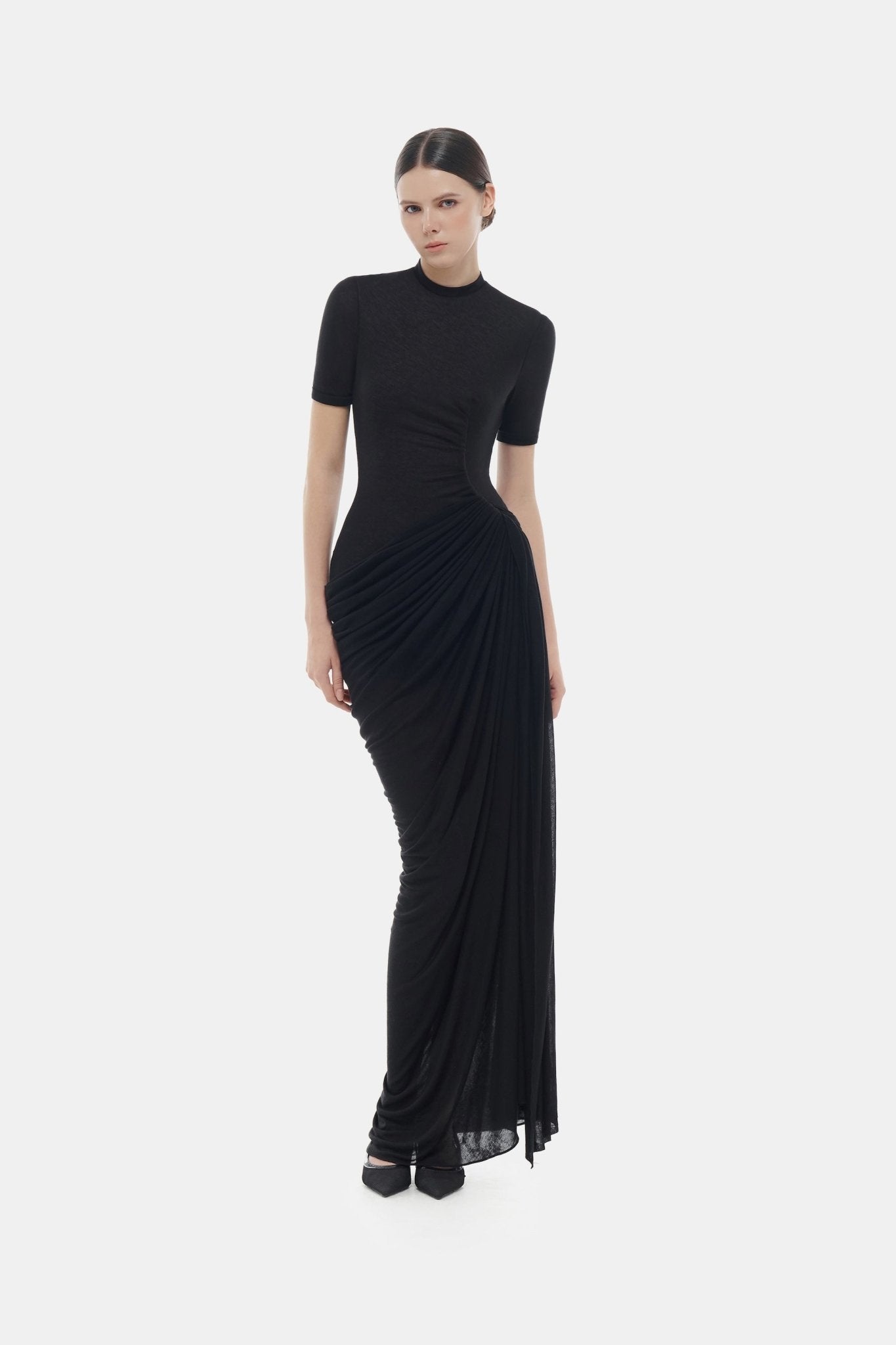 black short sleeve dress maxi Chic Black Dress - Short Sleeve Maxi Dress - Square Neck Dress
