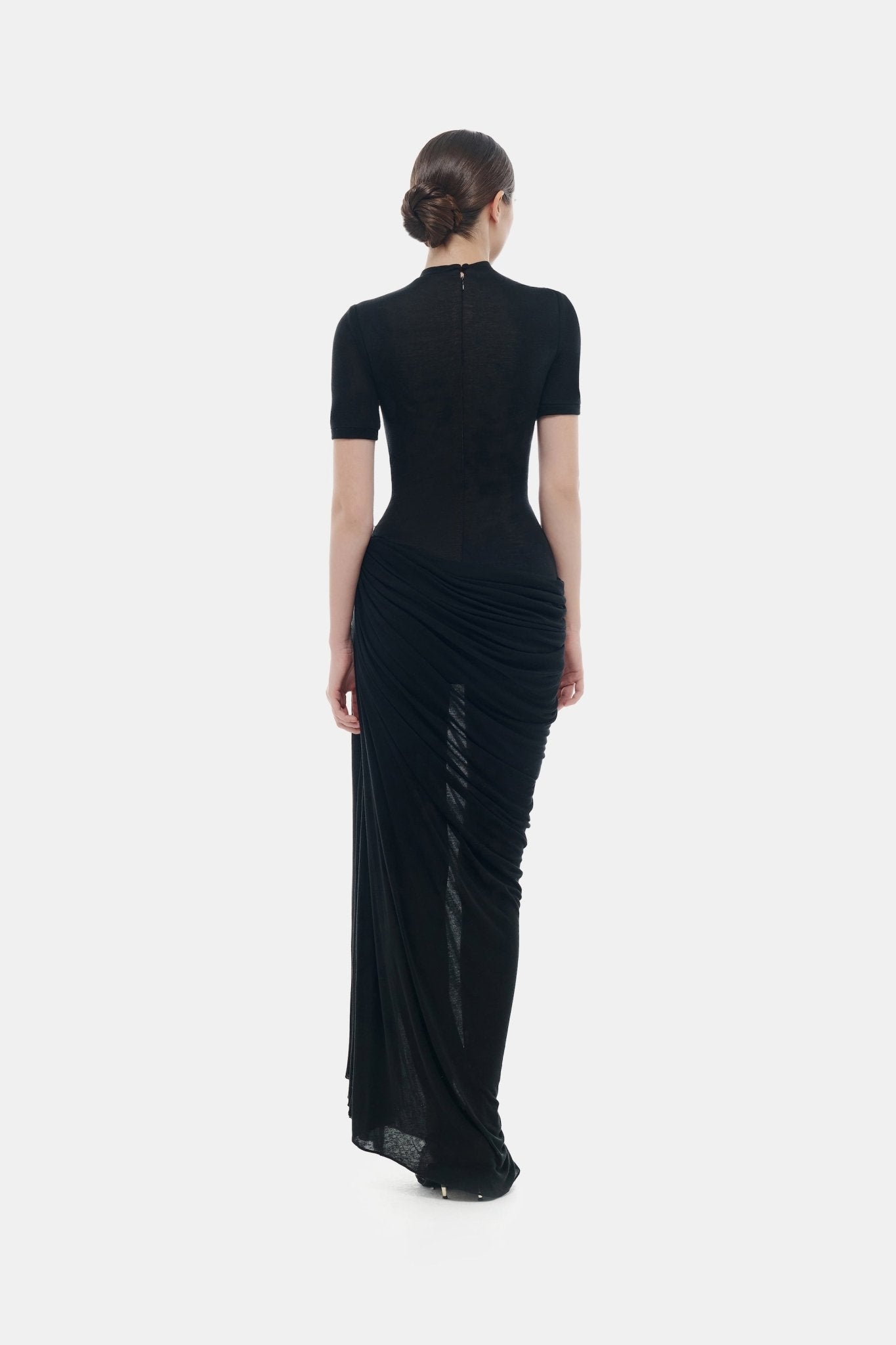 Black Short-sleeves Ruched Maxi Dress - S Black Short-sleeves Ruched Maxi Dress - S