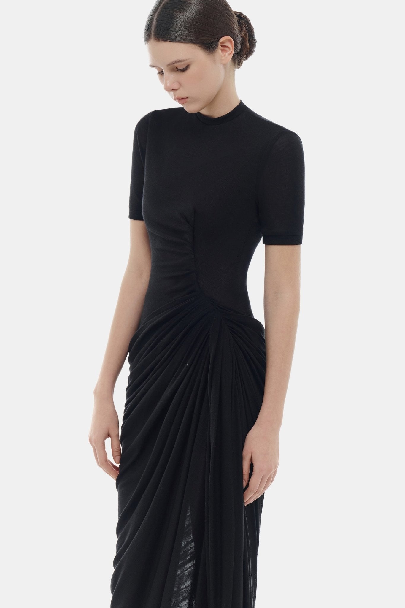 Black Short-sleeves Ruched Maxi Dress Black Short-sleeves Ruched Maxi Dress