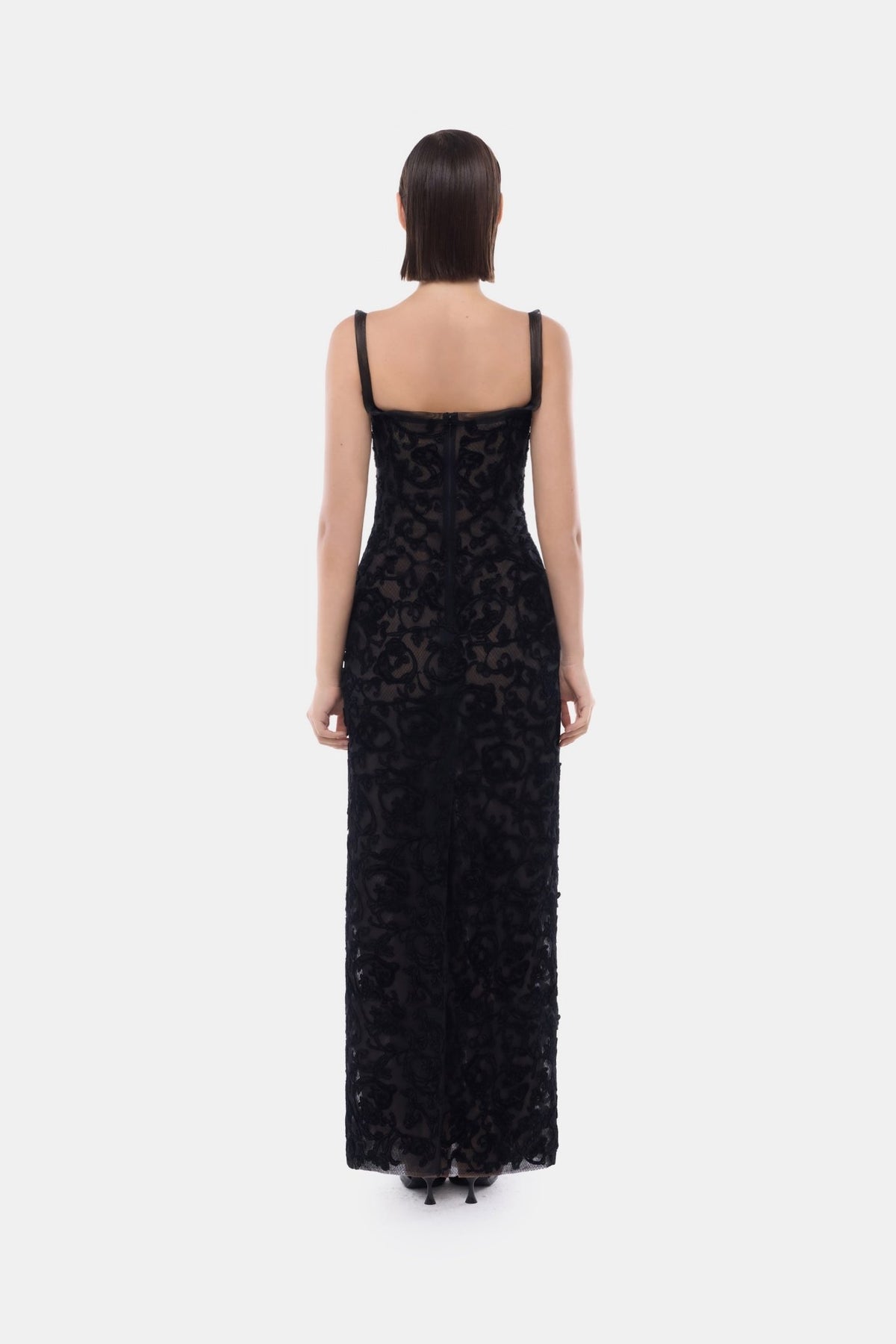Black Straight Neckline Bodice Maxi Dress - Montsand