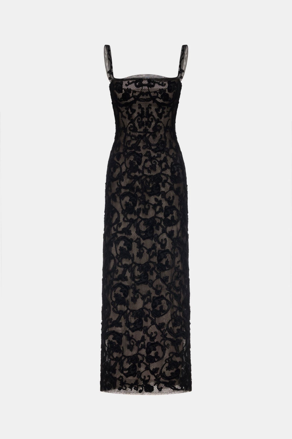 Black Straight Neckline Bodice Maxi Dress - Montsand