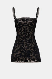 Black Straight Neckline Bodice Mini Dress - Montsand