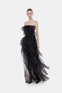 Black Tiered Strapless Dress - Montsand