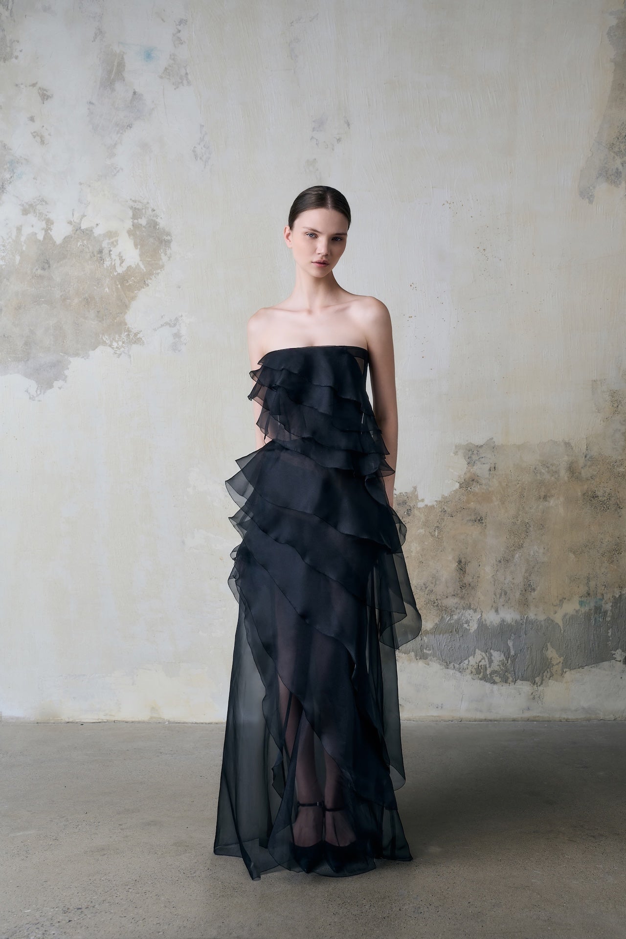 Black Tiered Strapless Dress - Montsand