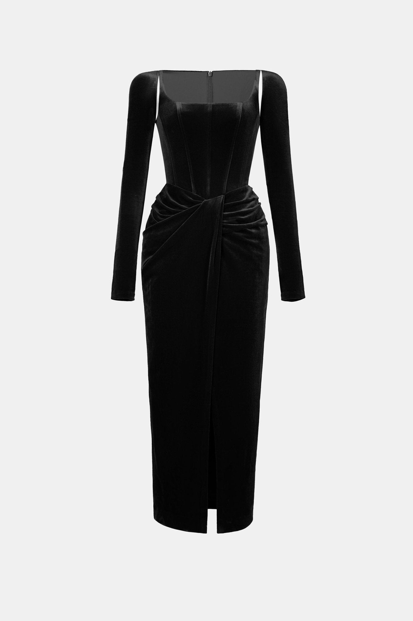 Black Velvet Draped Dress - Montsand