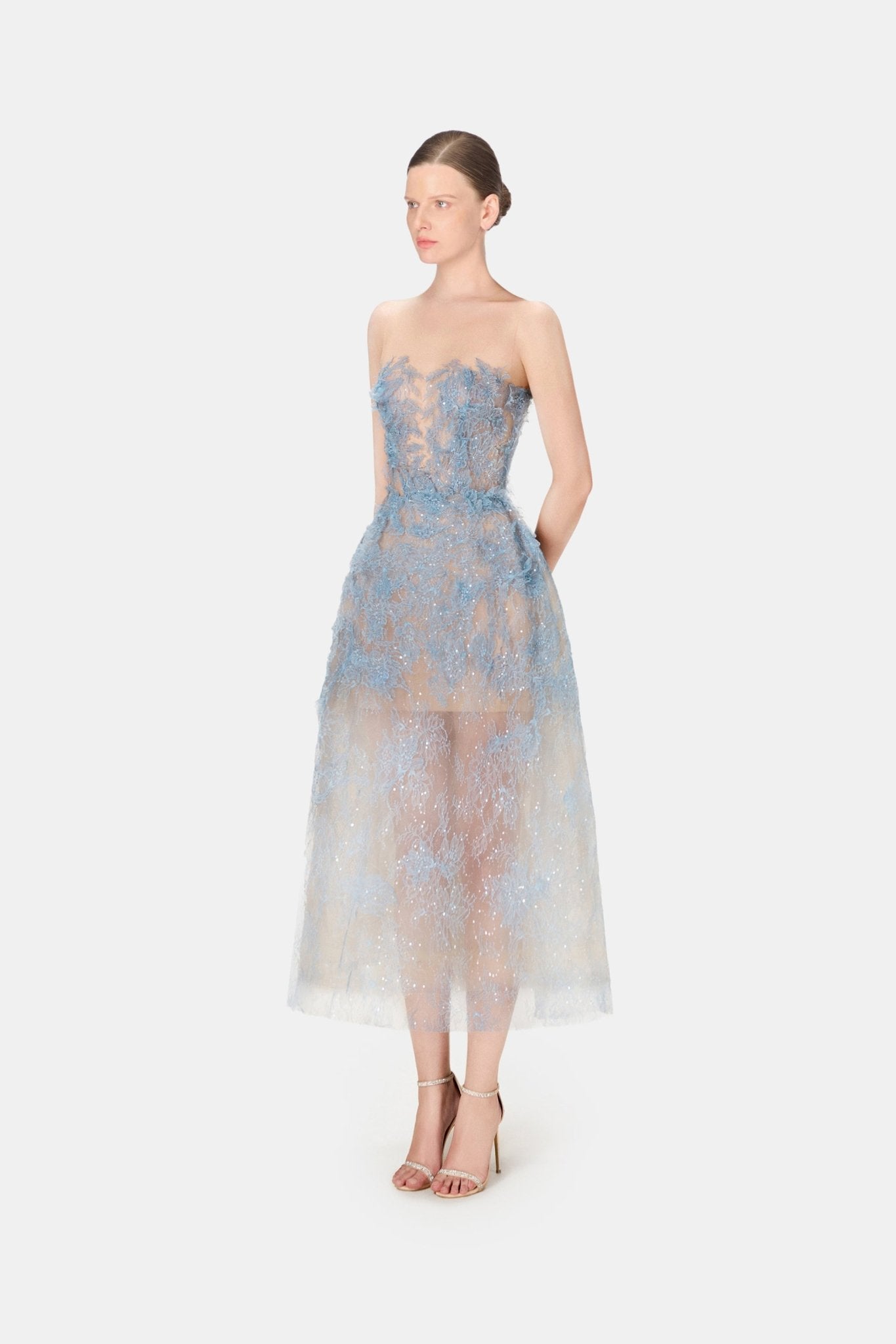 Blue Beaded Lace Dress - Montsand