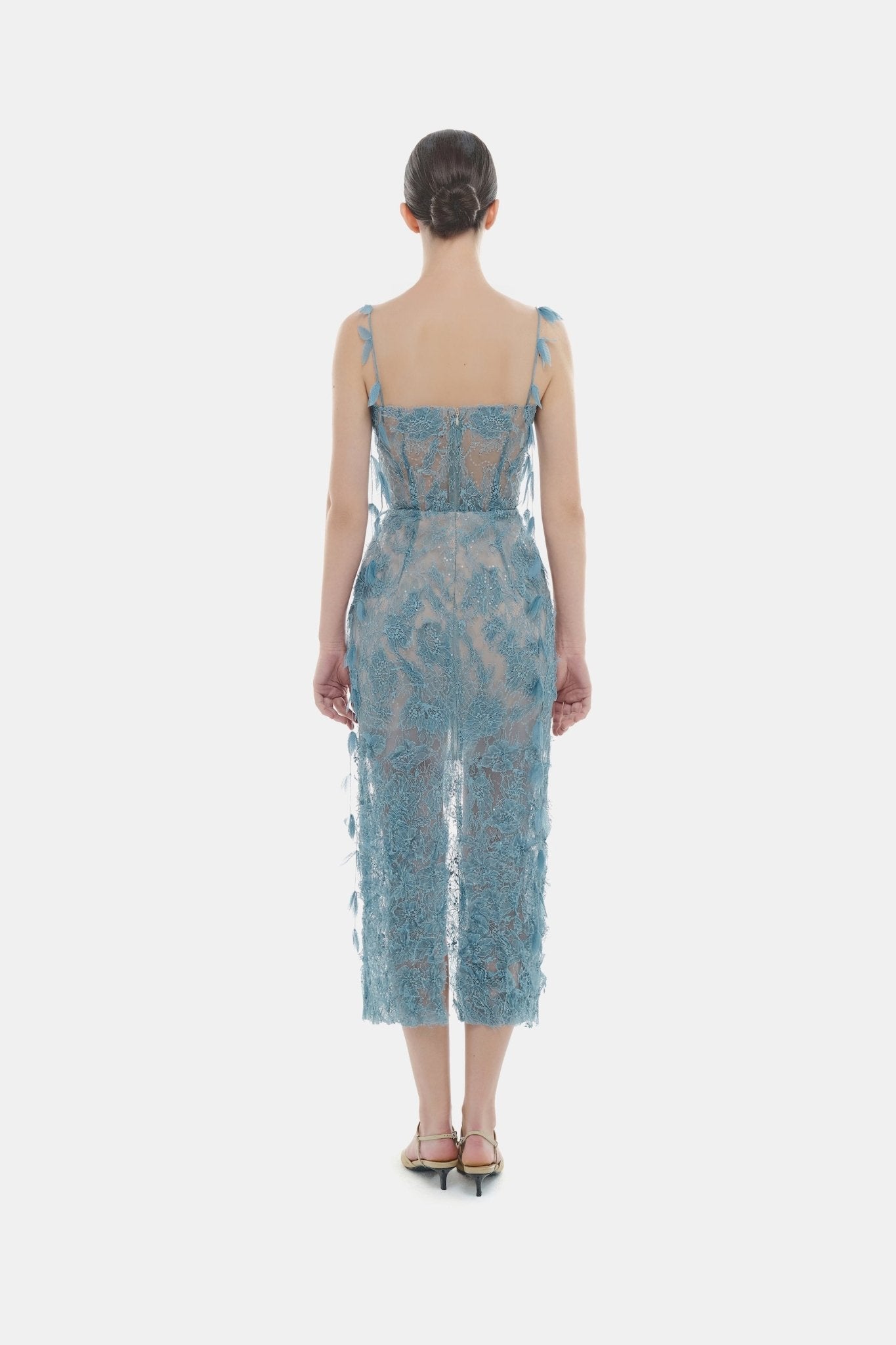 Blue Beaded Lace Pencil Dress - Montsand