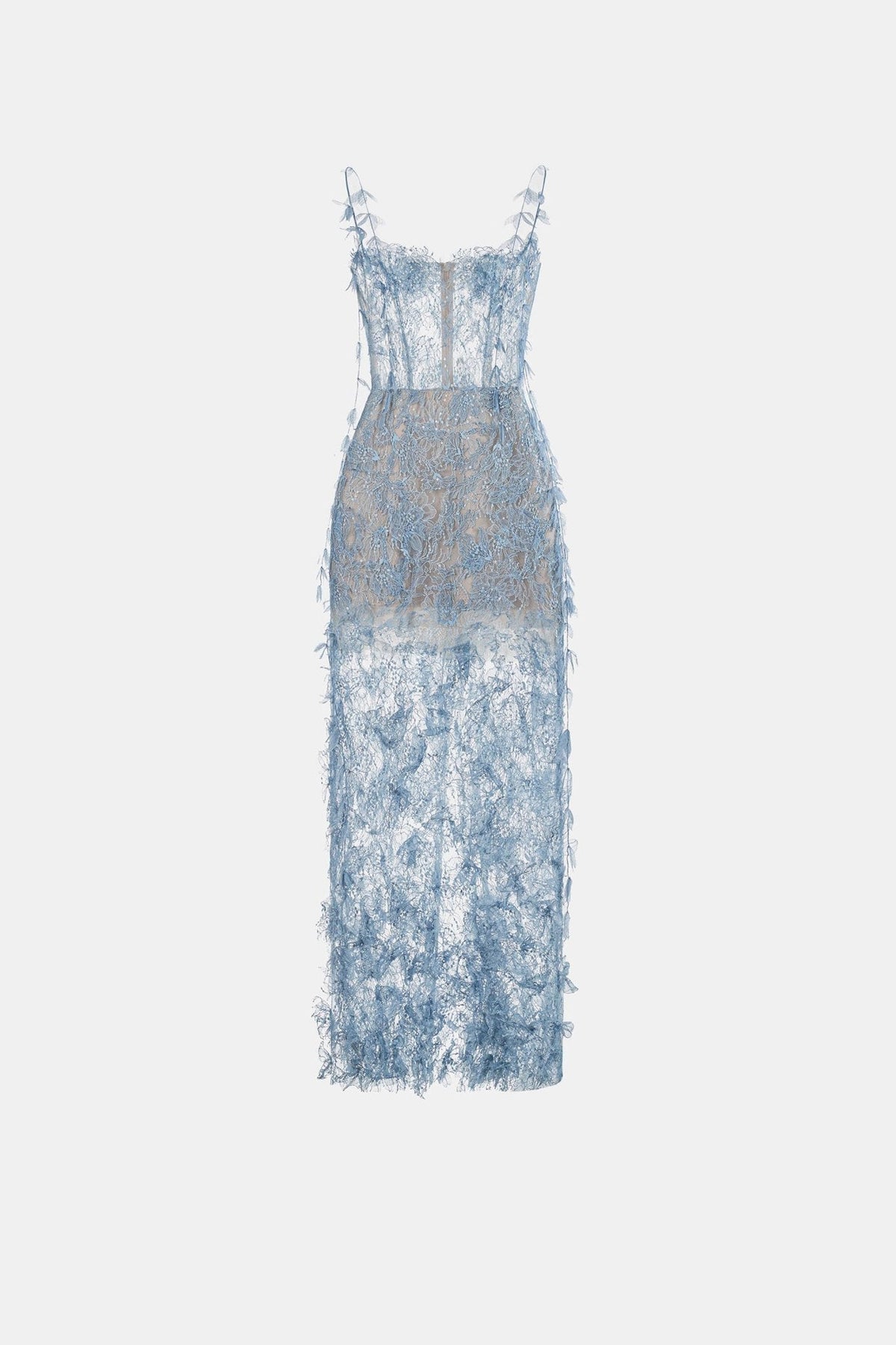 Blue Beaded Lace Pencil Dress - Montsand