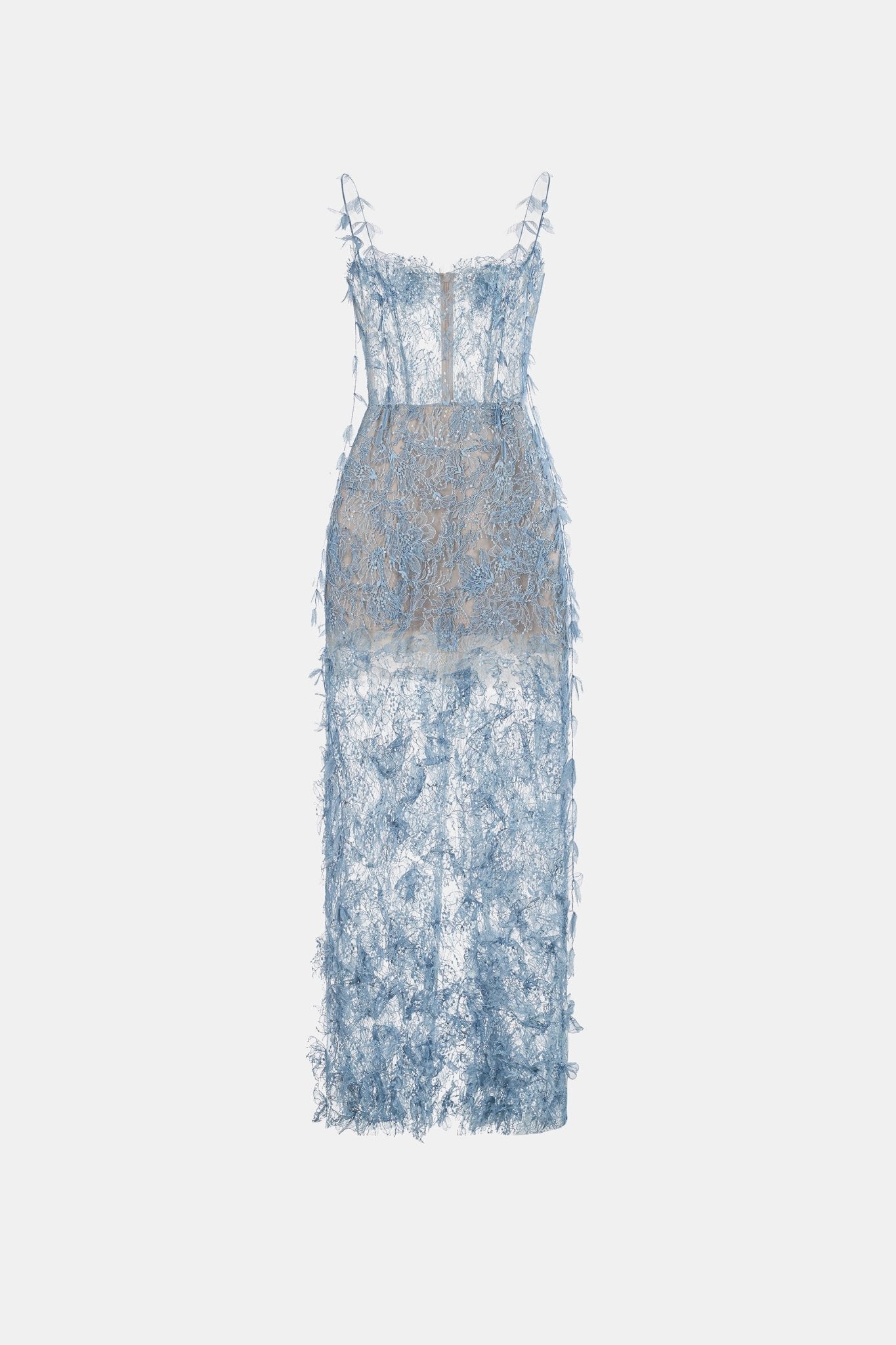 Blue Beaded Lace Pencil Dress - Montsand