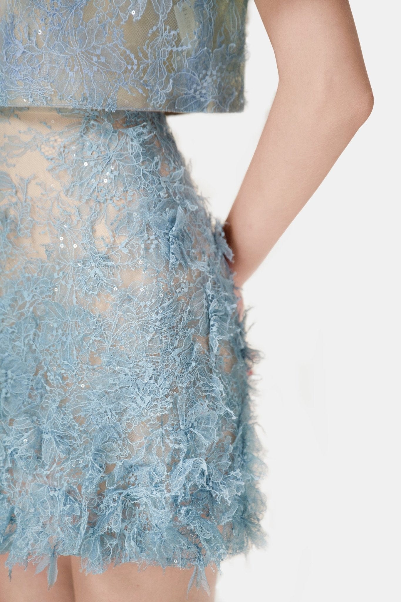 Blue Beaded Lace Skirt - Montsand