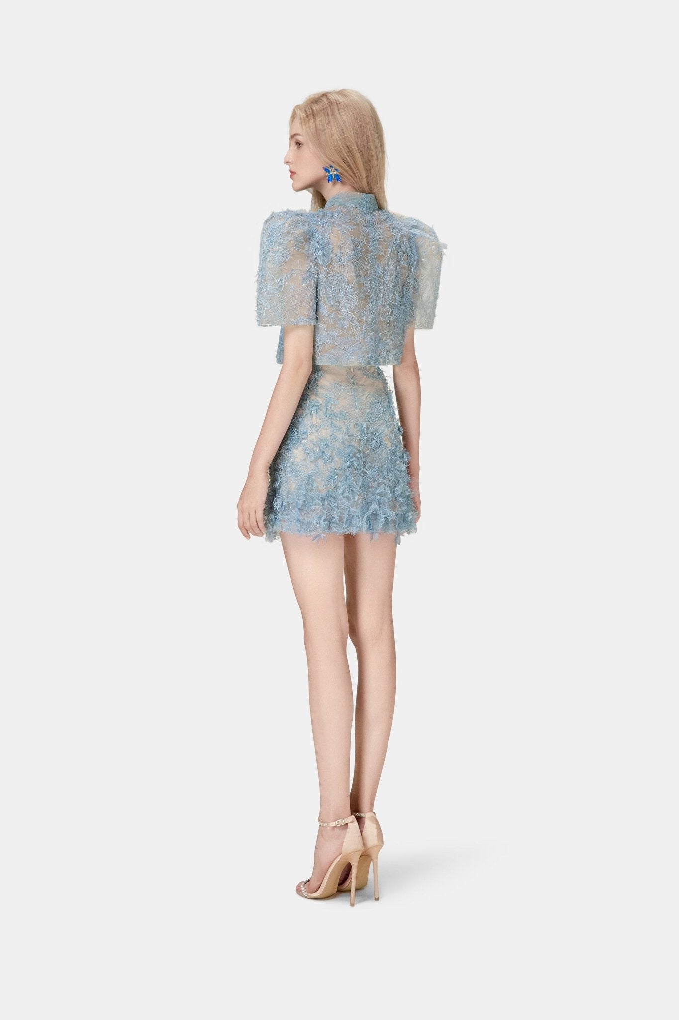 Blue Beaded Lace Top - Montsand