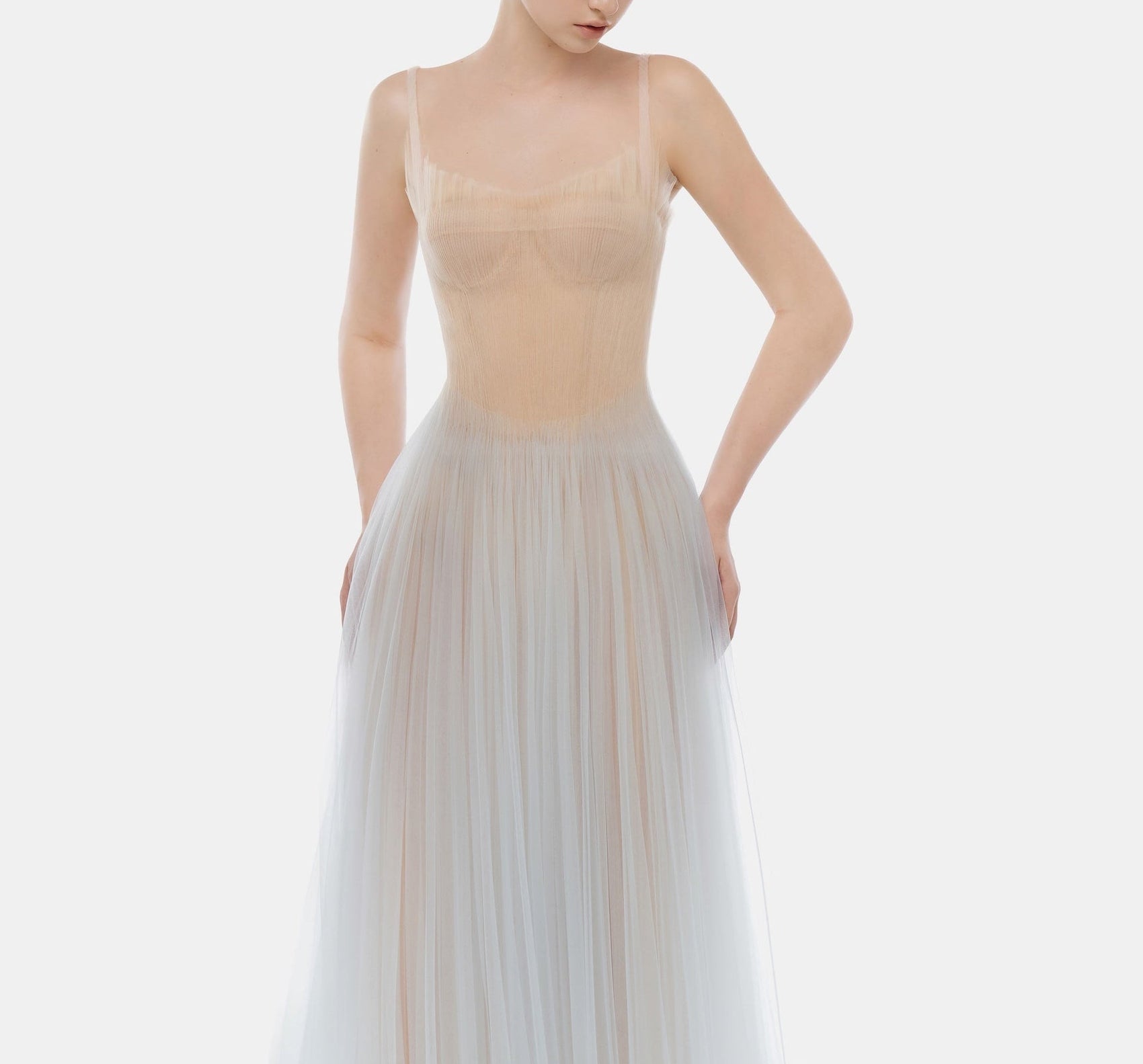 Blue Corset Tulle Midi Dress - Montsand