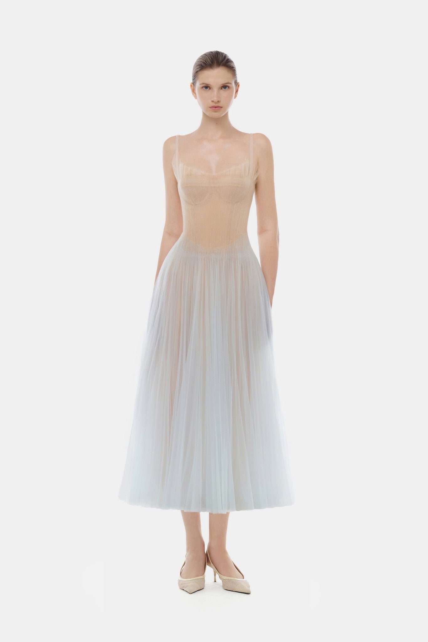 Blue Corset Tulle Midi Dress S