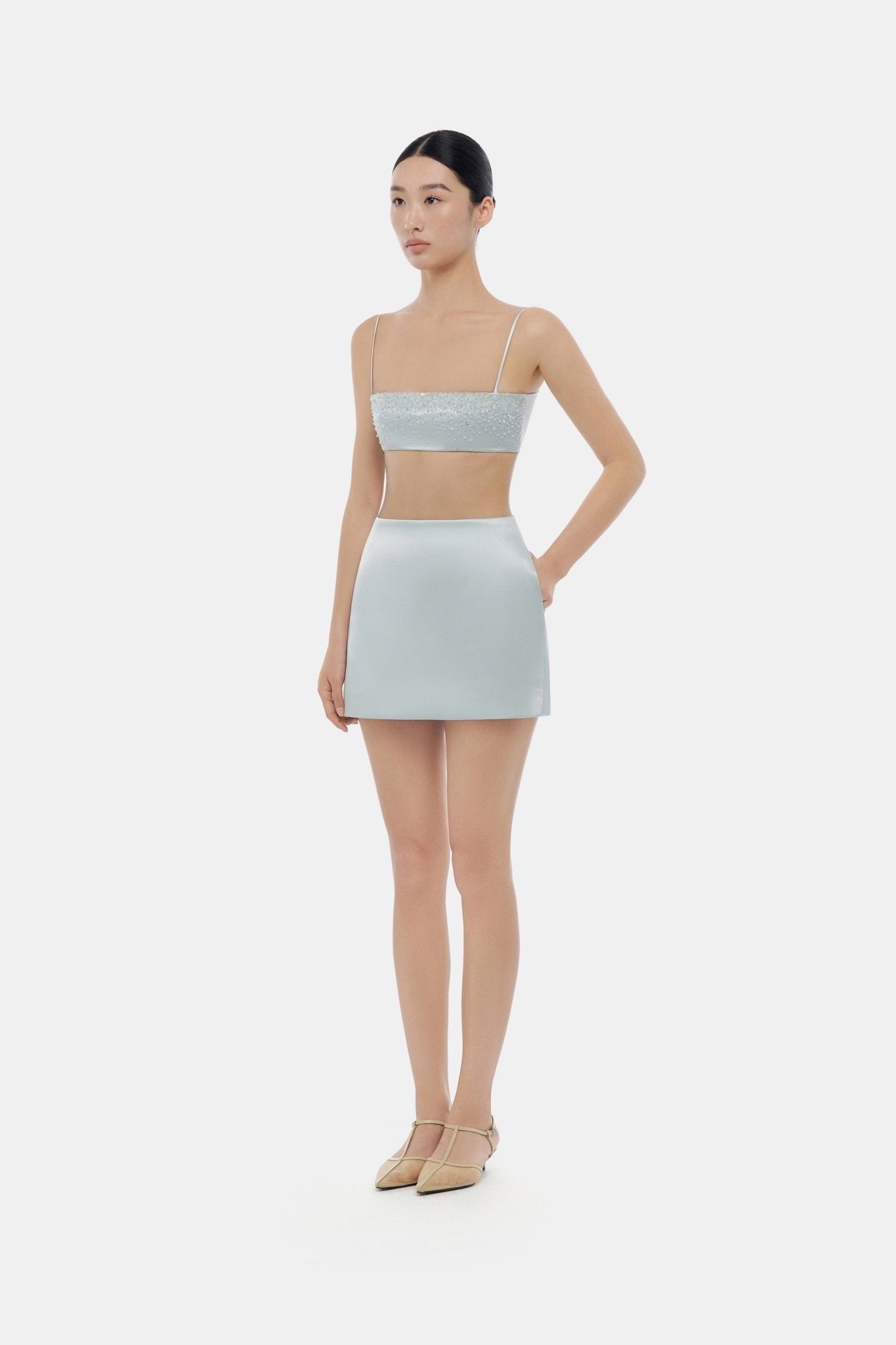 Blue Crystal Beaded Silk Bandeau - Montsand