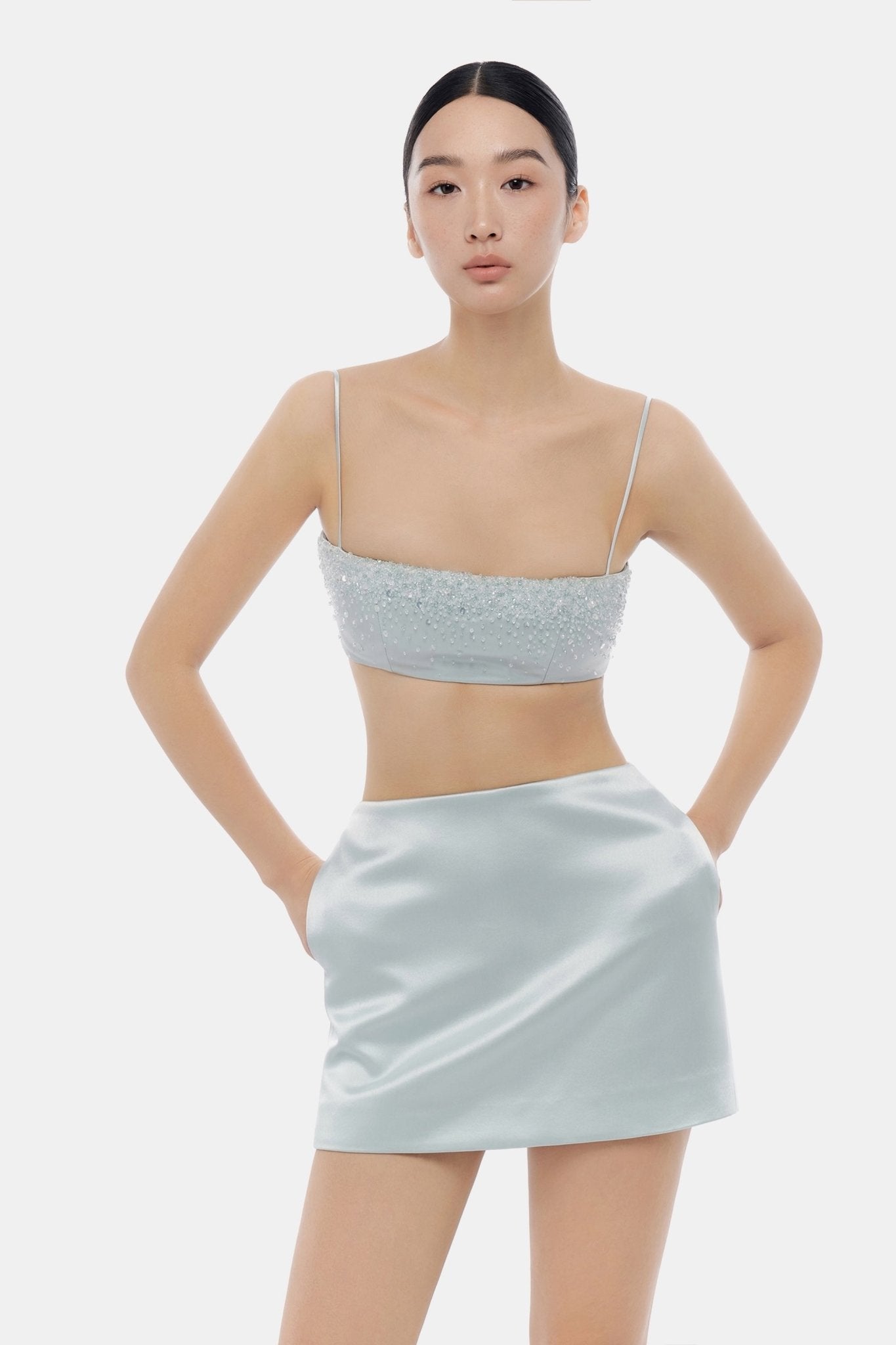 Blue Crystal Beaded Silk Bandeau - Montsand