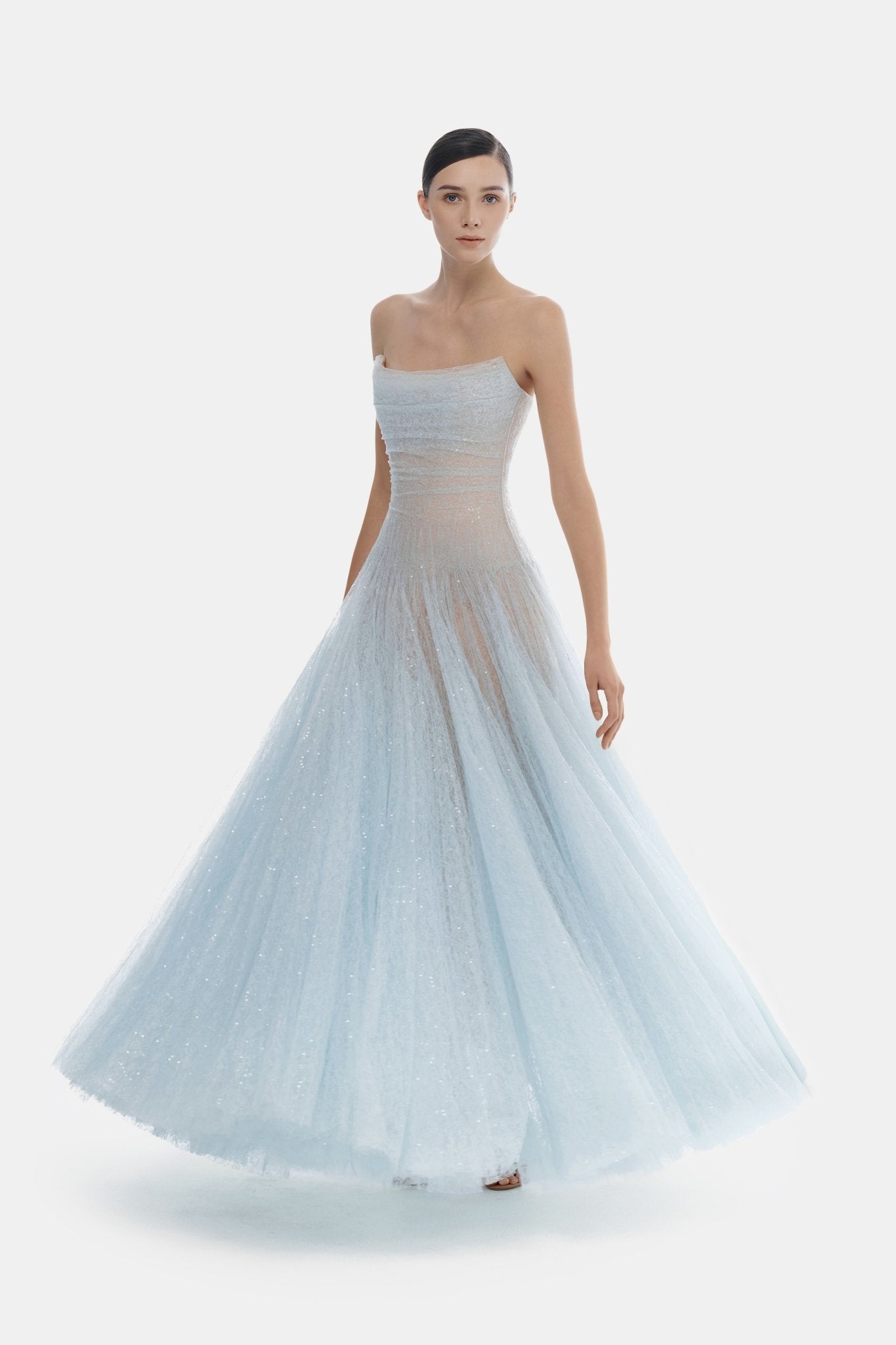 Blue Draped Lace Maxi Dress - Montsand