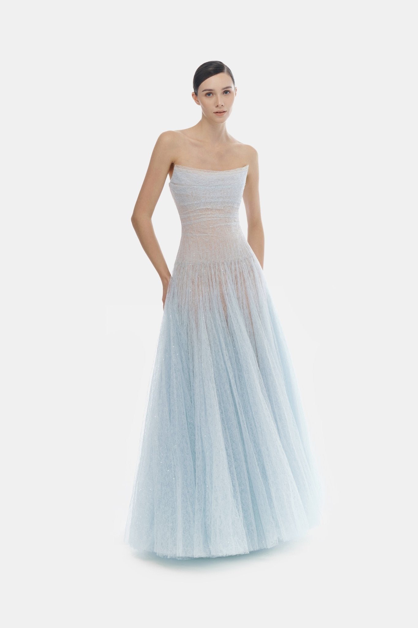 blue lace godet maxi dress Clothing : Maxi Dresses : 'Azzurra' Ice Blue Lace Gown
