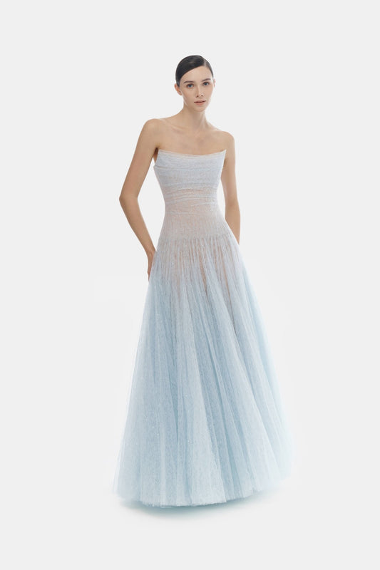 Blue Draped Lace Maxi Dress - Montsand