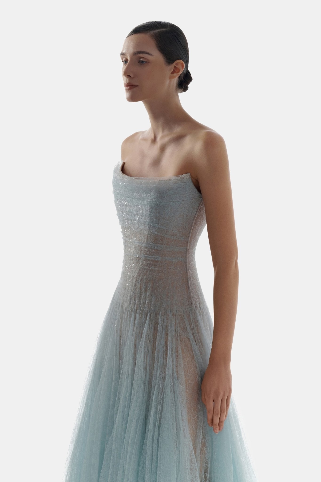 Blue Draped Lace Maxi Dress - Montsand