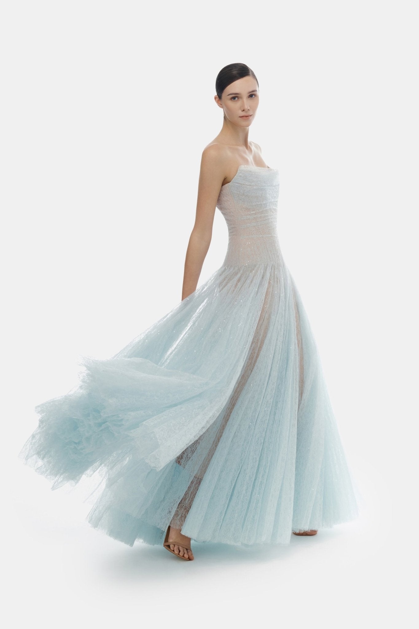 Long Blue Dress with Draping
