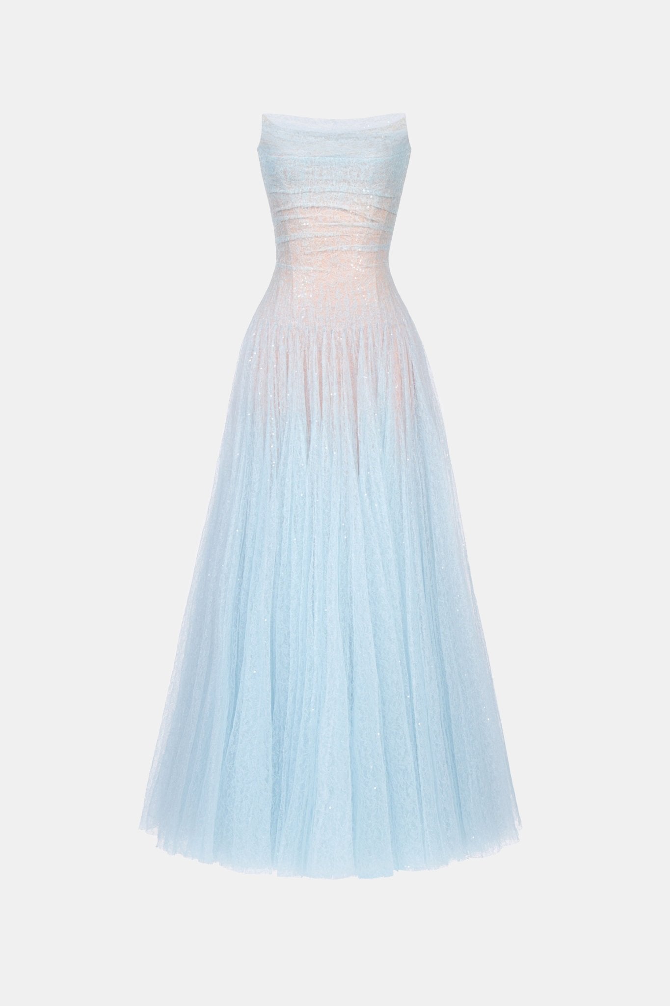 Blue Draped Lace Maxi Dress M