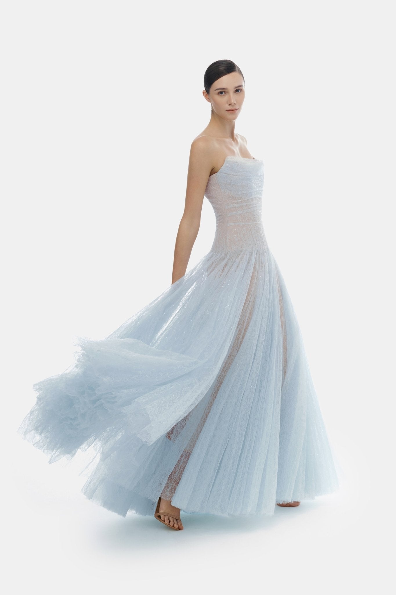 Blue Draped Lace Maxi Dress - Montsand