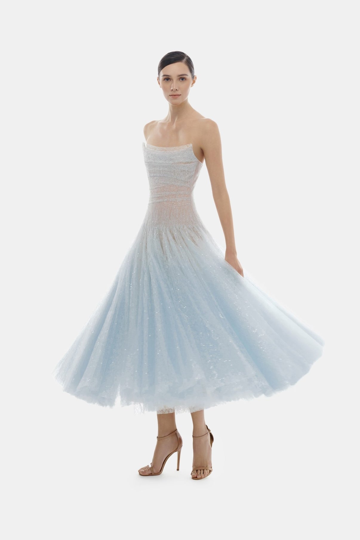Blue Draped Lace Midi Dress – Montsand