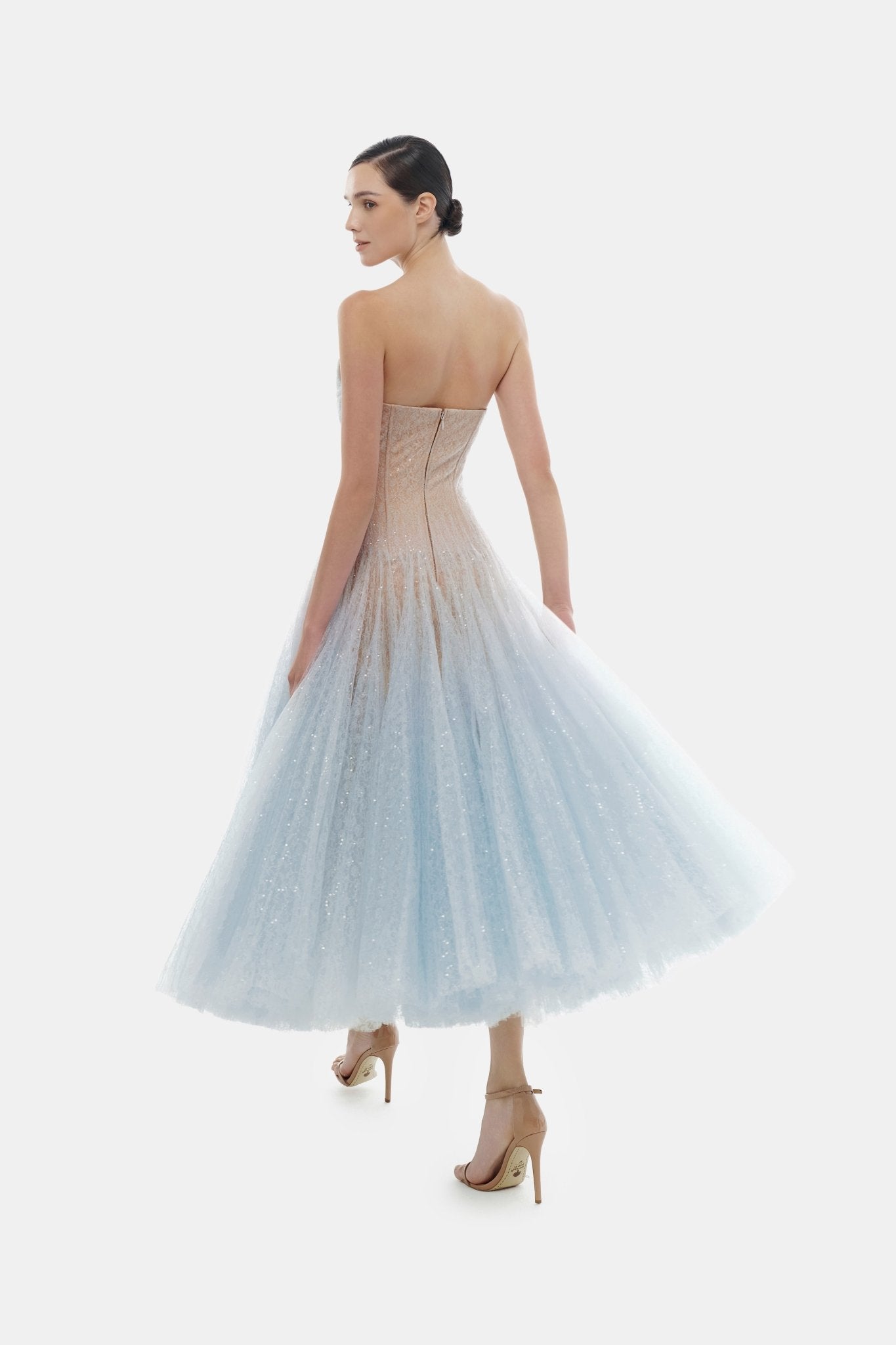 Blue Draped Lace Midi Dress – Montsand
