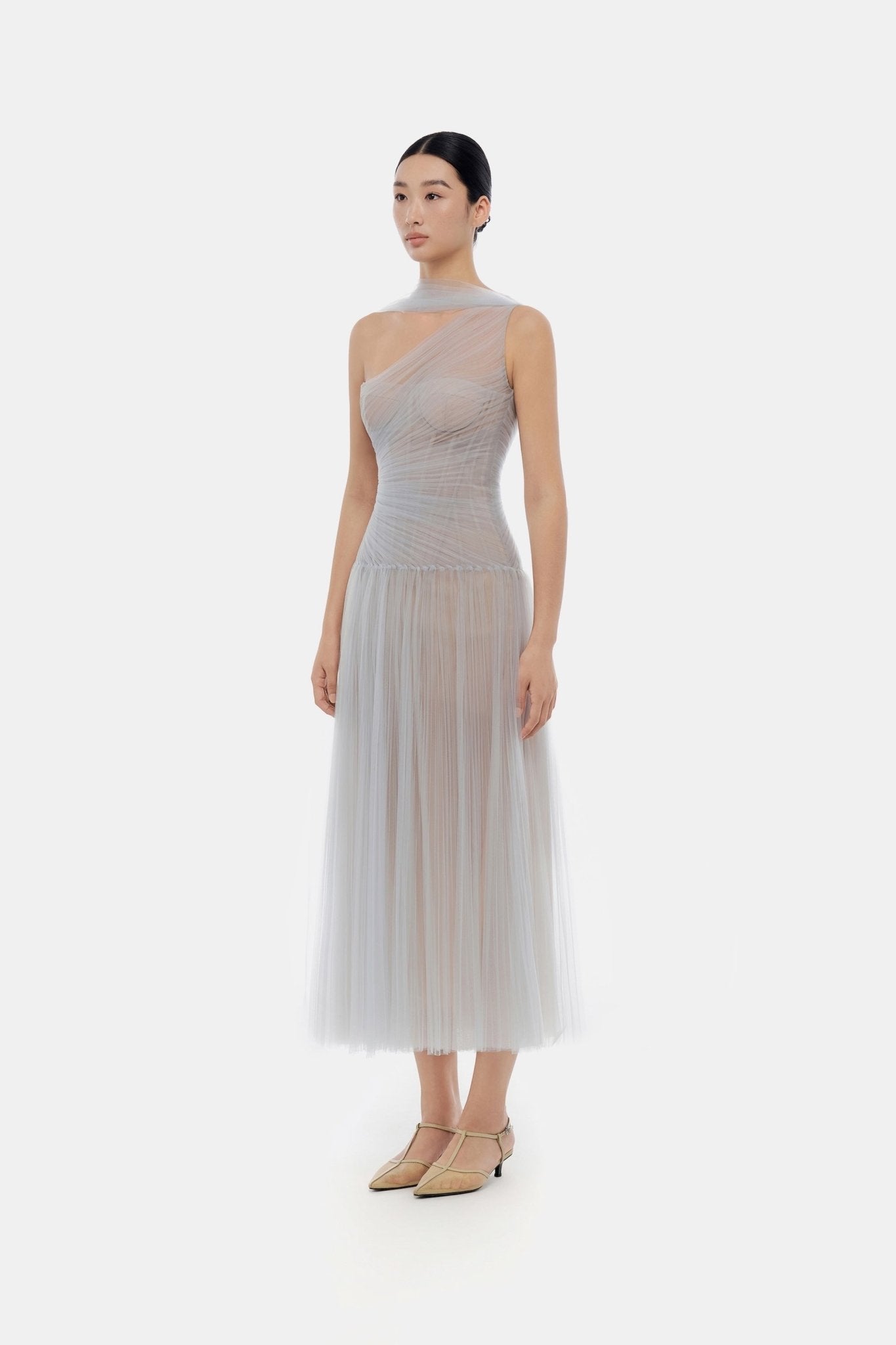 Blue Draped Midi Dress - Montsand