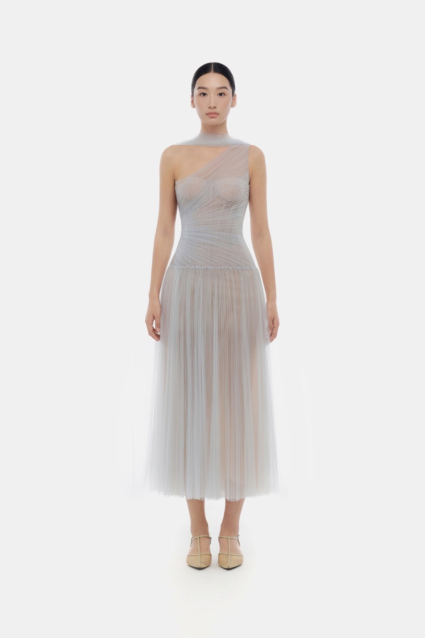 Blue Draped Midi Dress - Montsand