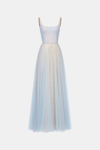 Blue Draped Tulle Maxi Dress - Montsand