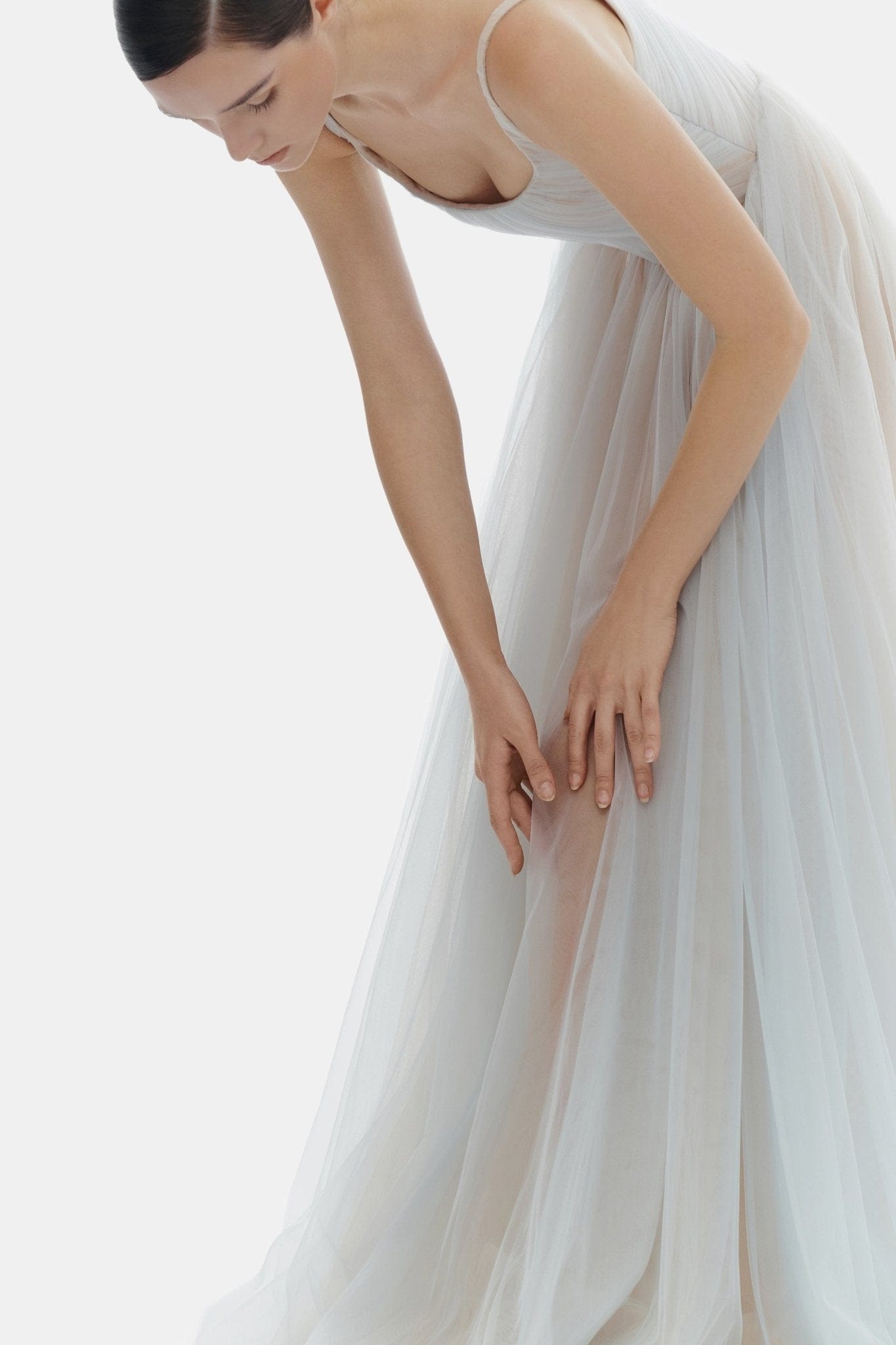 Blue Draped Tulle Maxi Dress - Montsand