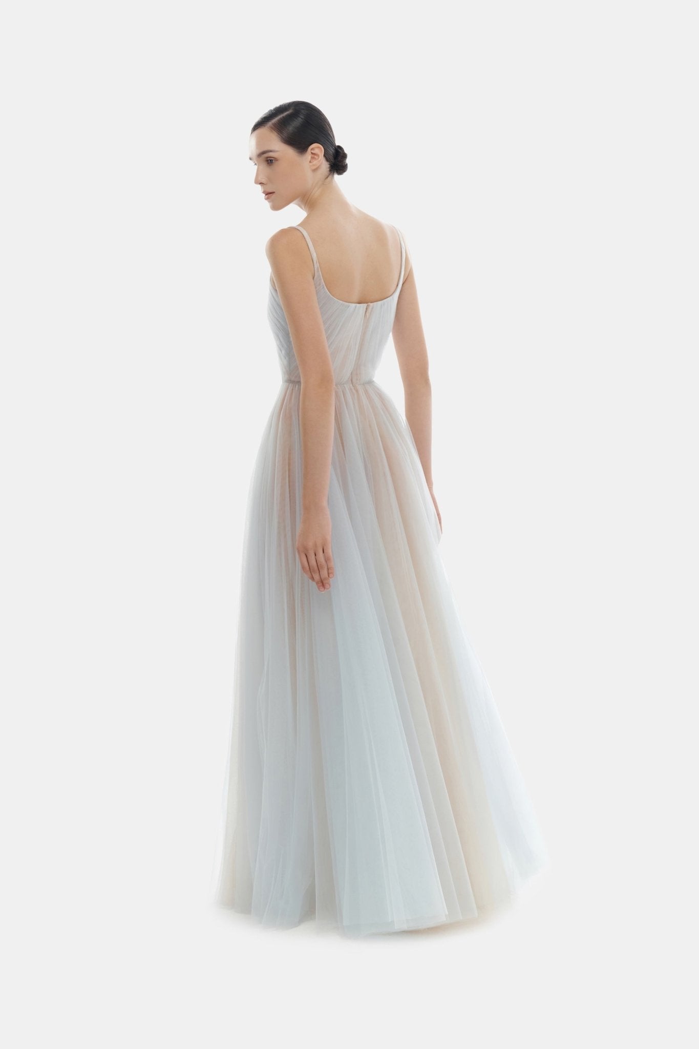 Blue Draped Tulle Maxi Dress - Montsand