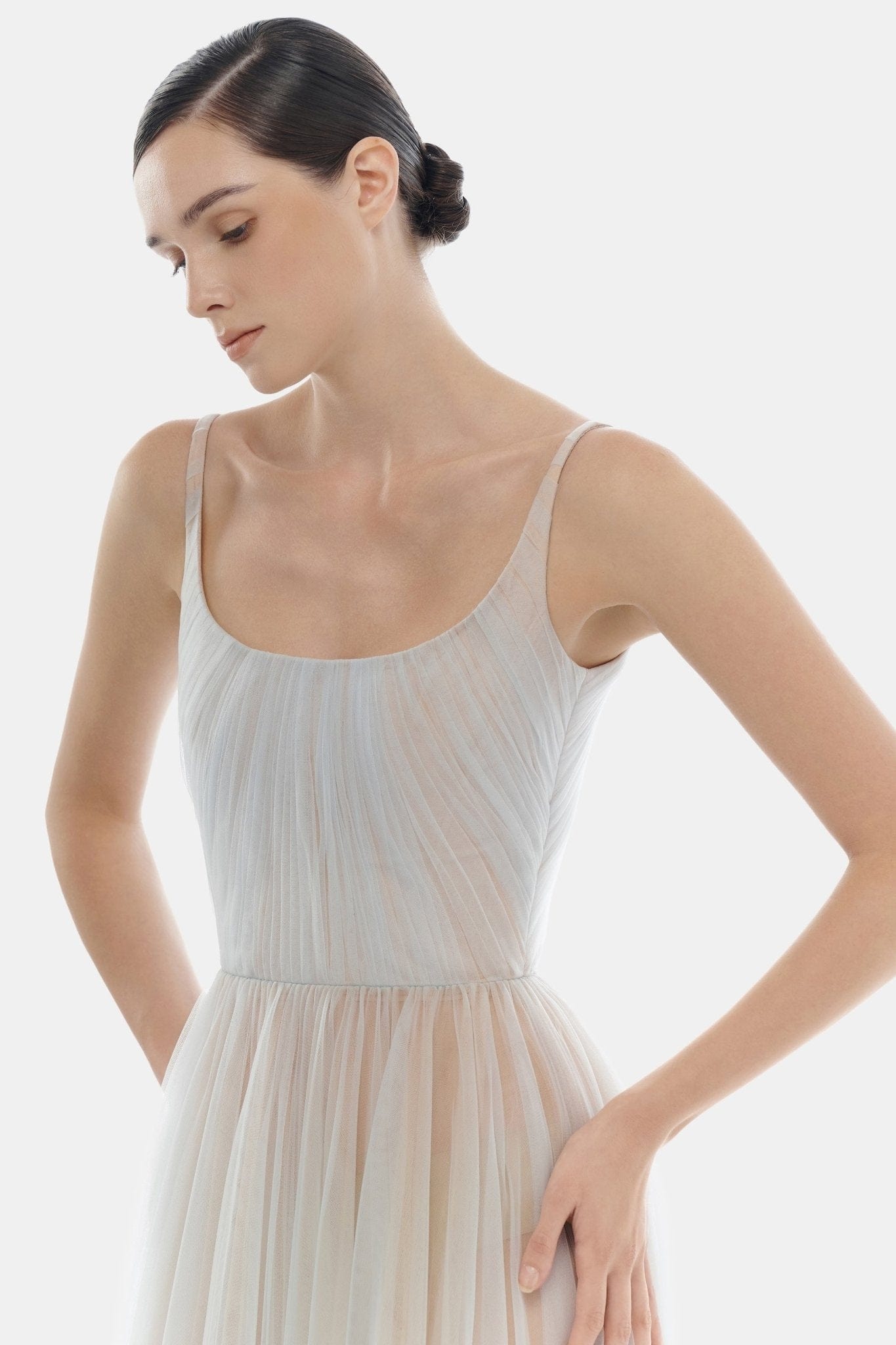 Blue Draped Tulle Midi Dress - Montsand