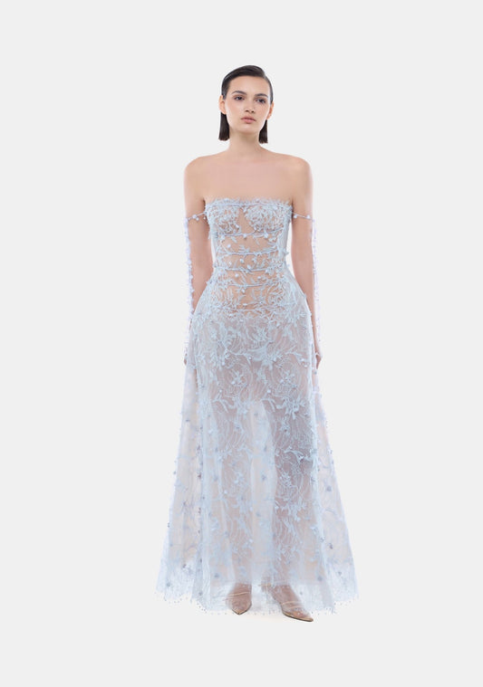 Blue Floral String Maxi Dress - Montsand