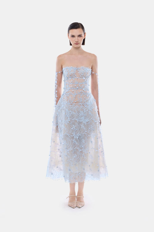 Blue Floral String Midi Dress - Montsand